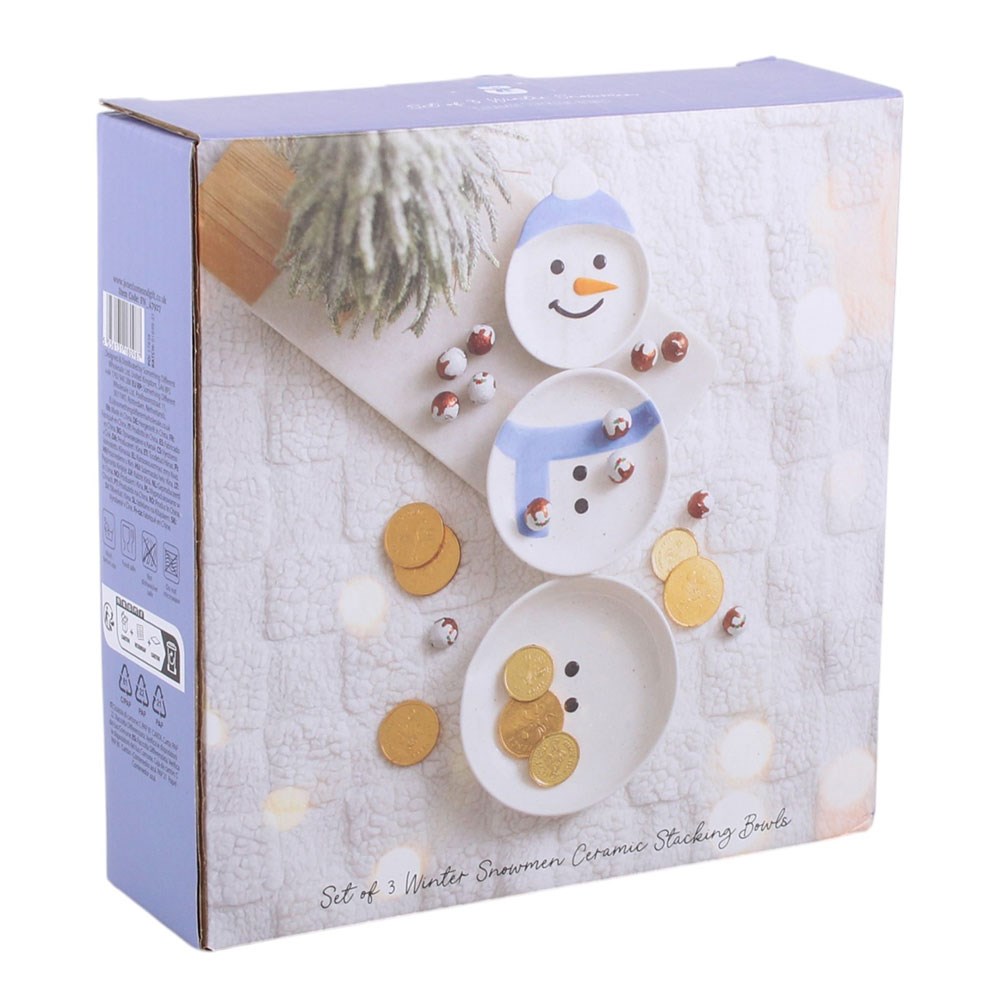 3er-Set stapelbare Schalen mit Winter-Schneemann-Motiv