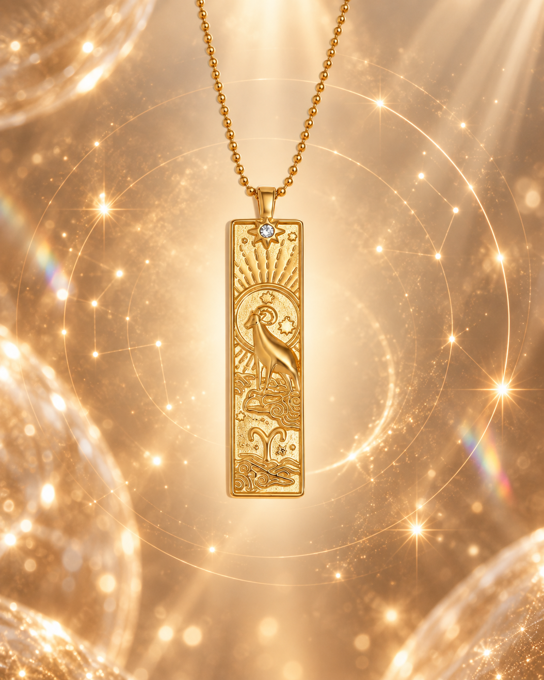Widder Sternzeichen Kette in Gold mit kunstvollem Zodiac Anhänger von ANNURAH