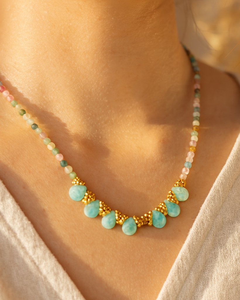 Yue Kette – Bunter Turmalin & Amazonit
