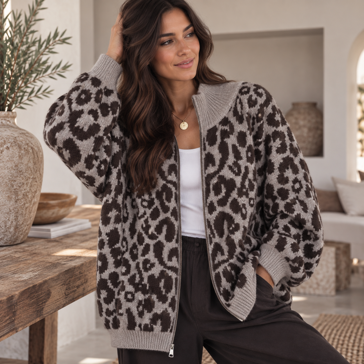 Leo Zipper Cardigan | Taupe-Schoko