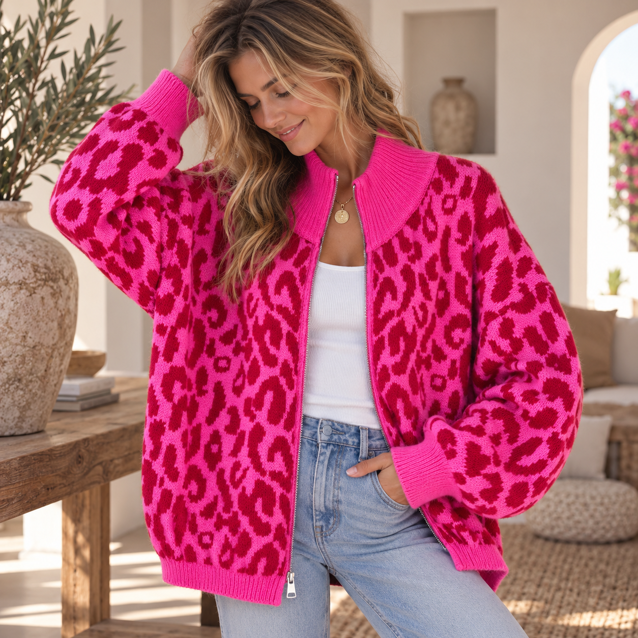 Leo Zipper Cardigan | Rot-Pink