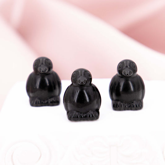 Obsidian Mini Carving schwarz Flash Regenbogen silber gold Pinguin Pingui Kinder Tier Fisch Arktis Nordpol Schnabel Eis 