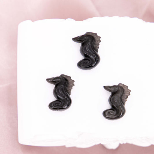 Obsidian Mini Carving Tier Seepferdchen Pferd Fisch See Meer Sommer Strand Talisman Glücksbringer Schutzstein Kristall Edelstein Heilstein Flash Regenbogen silber gold