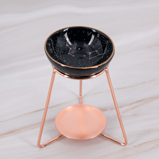 Astrologie Duftlampe für ätherische Öle Wax Melts Sternzeichen blau rose gold Metall