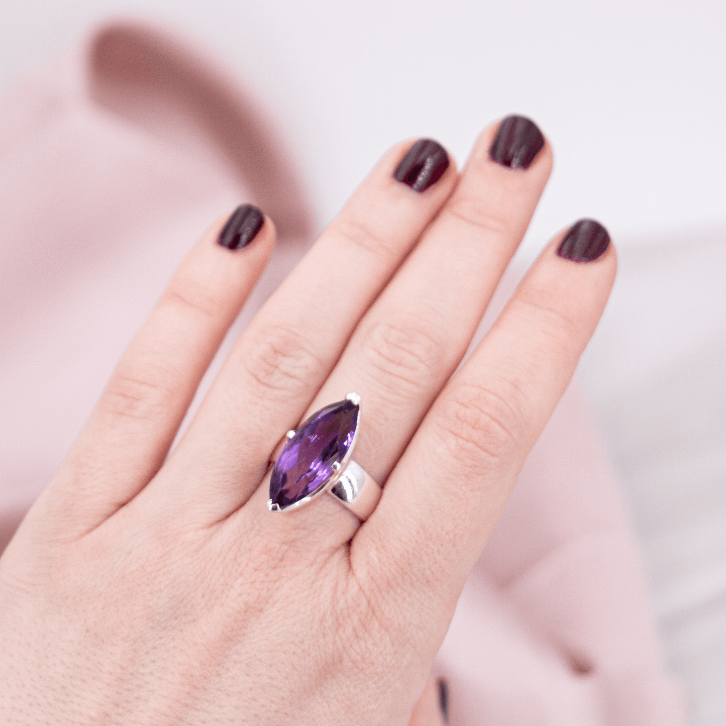 Amethystring Amethyst Silber Silberring lila Schmuck Kristalle für Frieden Schlaf Erholung Chakra Sternzeichen Fische