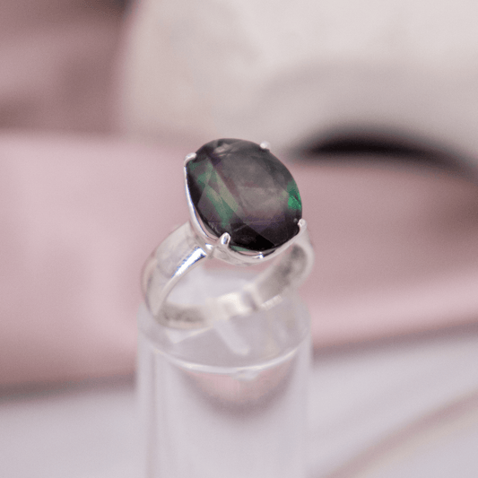 Fluorit Ring facettiert lila grün pink Silber 925 Statement high quality Kristallschmuck Heilsteine Edelsteine Annurah